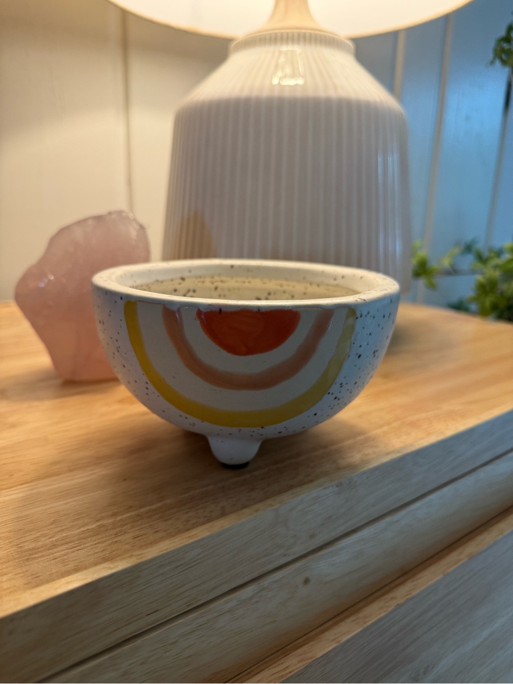 Anthropologie Speckled Rainbow Ceramic Footed Bowl Pot